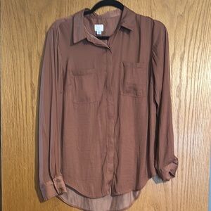 A New Day Burnt Orange Long Sleeve Button Up Blouse